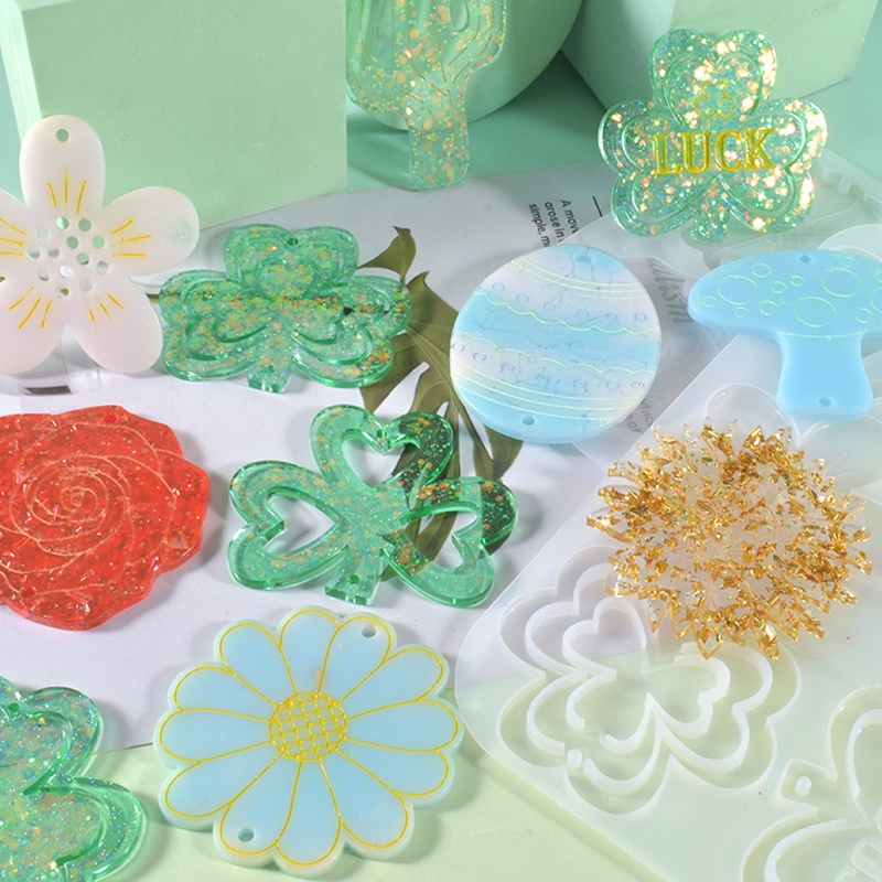 Khuôn Silicone Hình Cỏ Bốn Lá / Nấm Làm Mặt Dây Chuyền