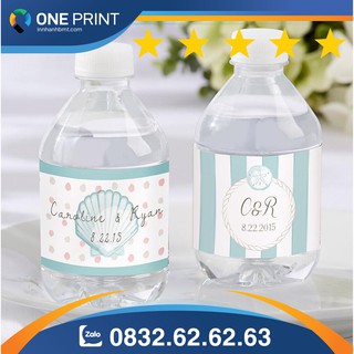 In tem dán chai nước đám cưới theo thiết kế, yêu cầu