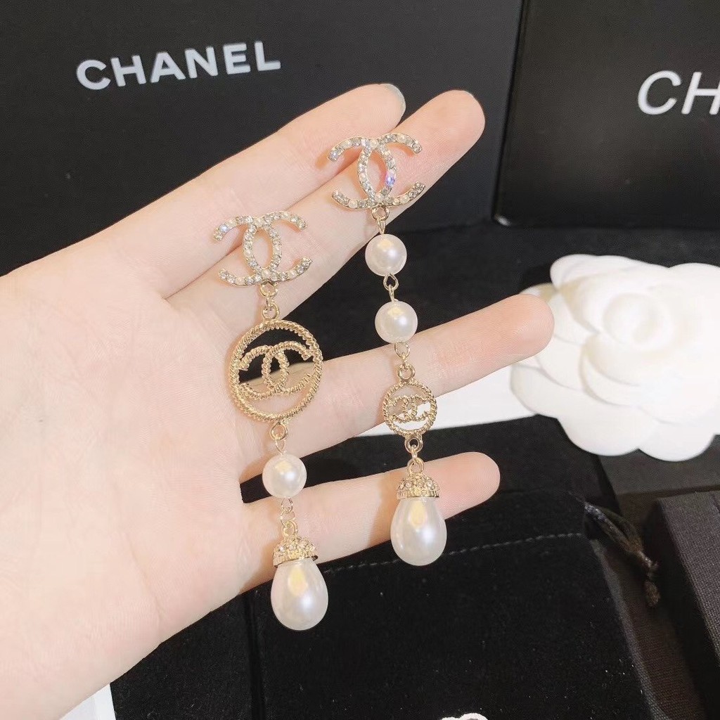 Khuyên tai mạ bạc 925 mặt hình chữ C đính ngọc trai nhân tạo kiểu dáng sang trọng