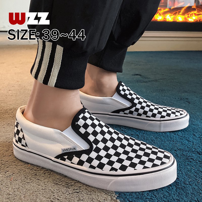 Giày Lười Canvas Họa Tiết Ca Rô Trắng Đen Size 39-44 Thời Trang Mới | BigBuy360 - bigbuy360.vn