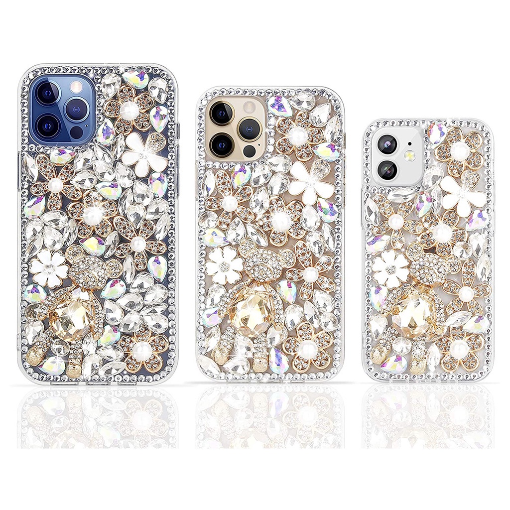 Ốp lưng gấu kim cương lấp lánh lấp lánh dễ thương cho IPhone 17 13 12 Pro Max IP 14 15 16 Pro Max Vỏ