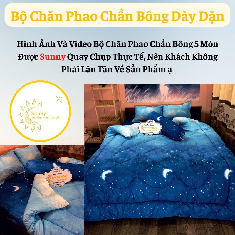 Bộ Chăn Ga Gối 5 Món, Chăn Phao Ruột Bông Dày Dặn ( nhắn chọn mẫu )