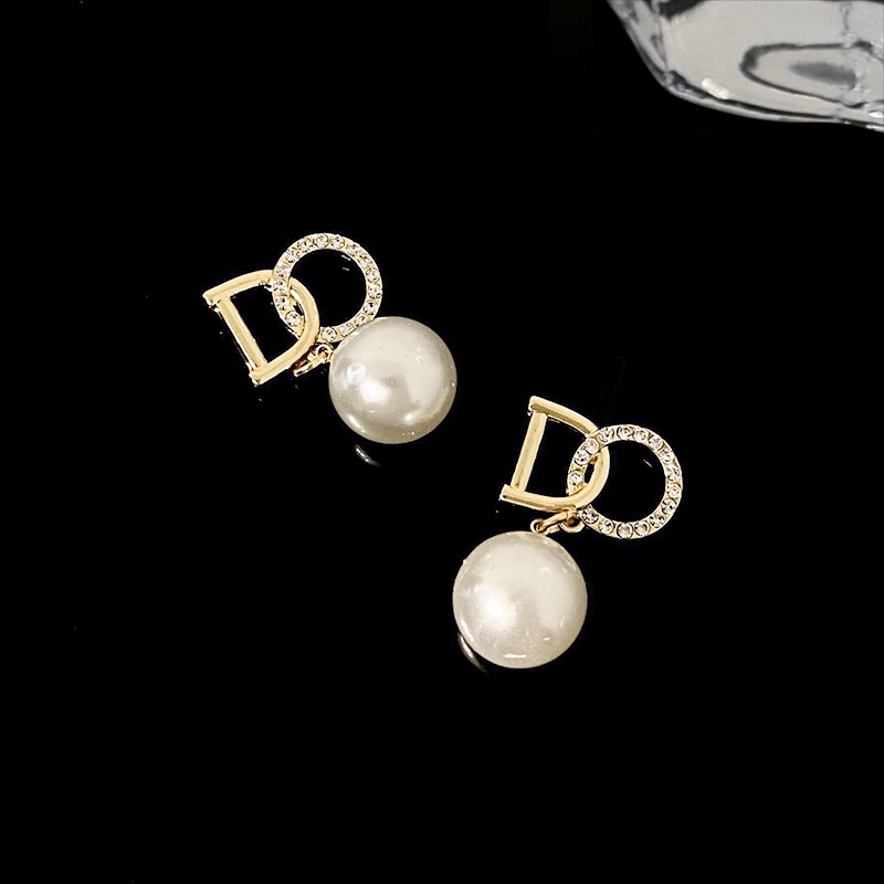 Bông tai có hình chữ cái đính đá ngọc trai nhân tạo hợp thời trang