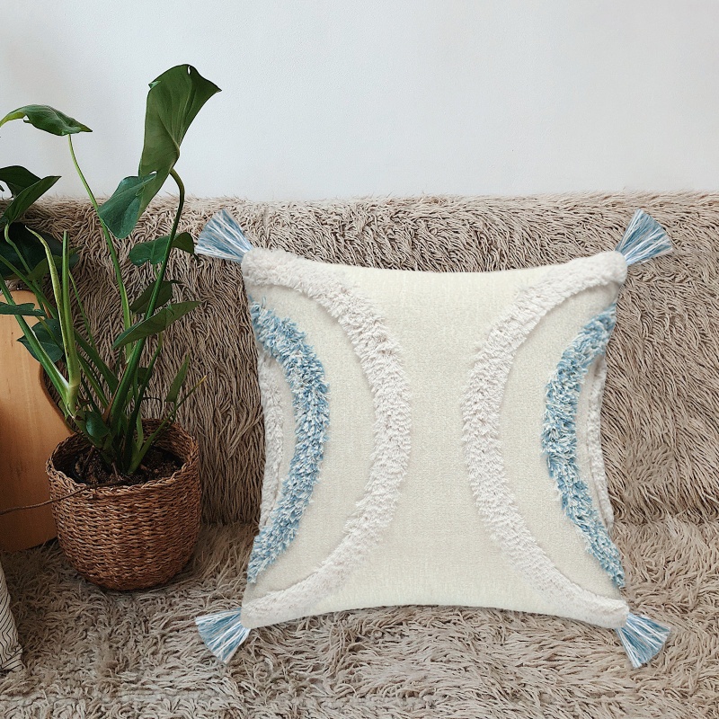 Xiangbao Vỏ Gối Hình Bán Nguyệt Kẻ Sọc Dệt Phối Tua Rua Màu Tương Phản Phong Cách Boho Bắc Âu Trang Trí Cus