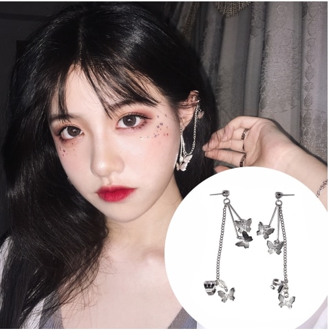 Women Elegant Silver 3D Butterfly Pendant Ear Clip/ Girls Statement Drop Earrings/ Bridal Wedding Party Jewelry Accessories