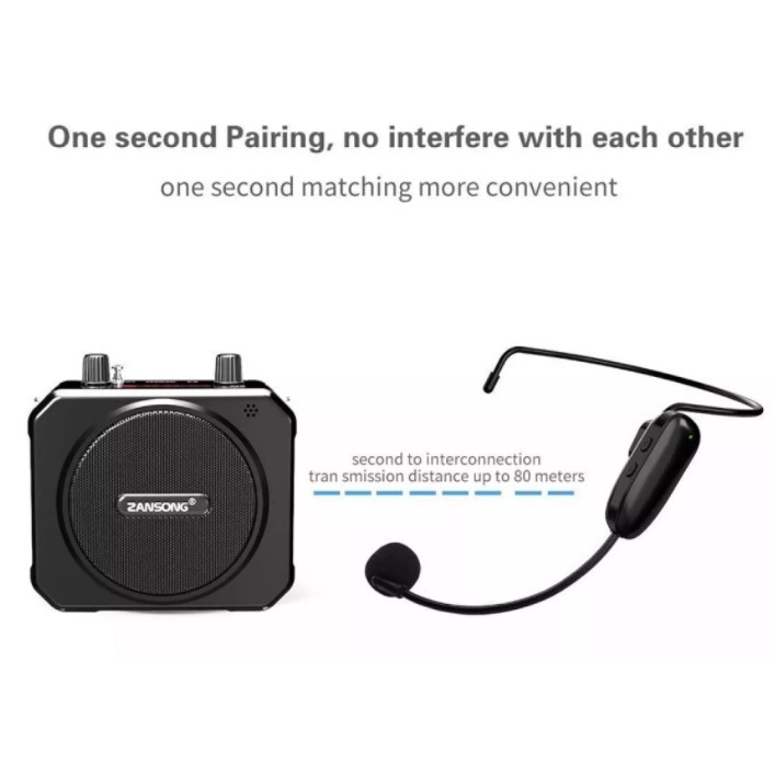 Loa trợ giảng Zansong M80 - Máy trợ giảng kèm micro cài tai không dây - Kết nối Bluetooth 4.2, AUX, USB, SD card, FM