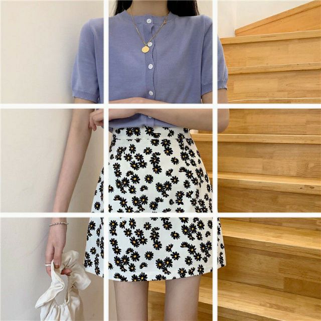 Chân váy chữ A hoa cúc lưng cao | BigBuy360 - bigbuy360.vn