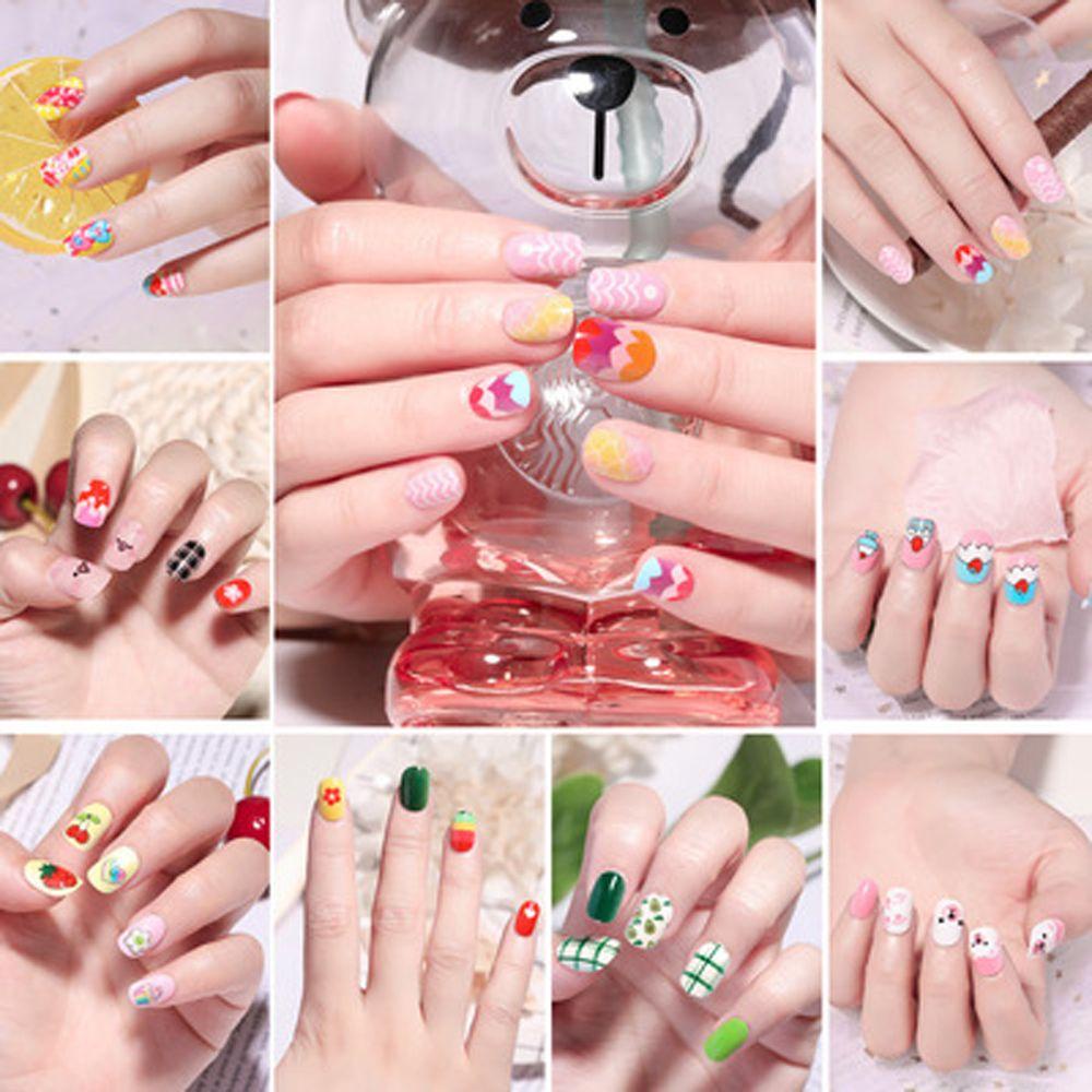 AROMA Set 24 Móng Tay Giả Họa Tiết Hoạt Hình Nhiều Màu Sắc Dễ Thương Có Thể Tháo Rời