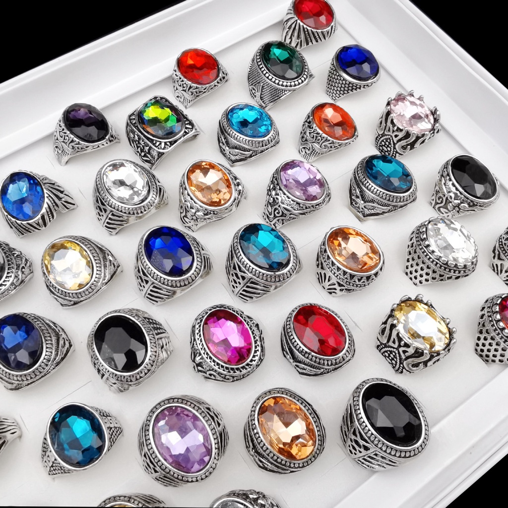 Nhẫn Hợp Kim Đính Đá Nhiều Màu Sắc Phong Cách Harajuku Retro 19A1216