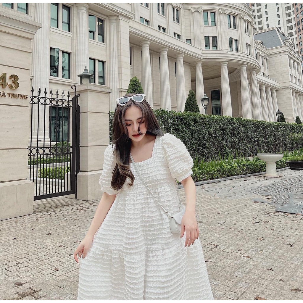Váy bầu bigsize chất xốp hàn siêu cấp Đầm nữ tiểu thư dáng suông rộng che khuyết điểm mặc đi chơi dạo phố du lịch