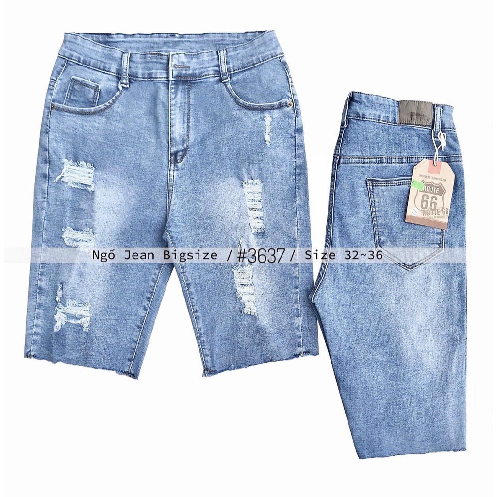 [Bigsize] Quần Jean Lửng Gối Nữ Hàng Co Giãn Mạnh Mẫu Rách Tua Lai