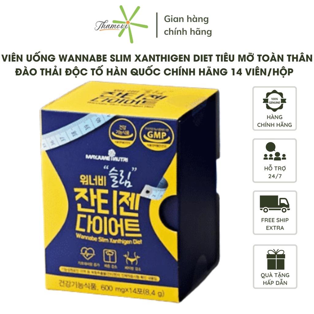Viên uống Wannabe Slim Xanthigen Diet MAYJUNE LIFE & HEALTH tiêu mỡ toàn thân đào thải độc tố 14 viên/hộp