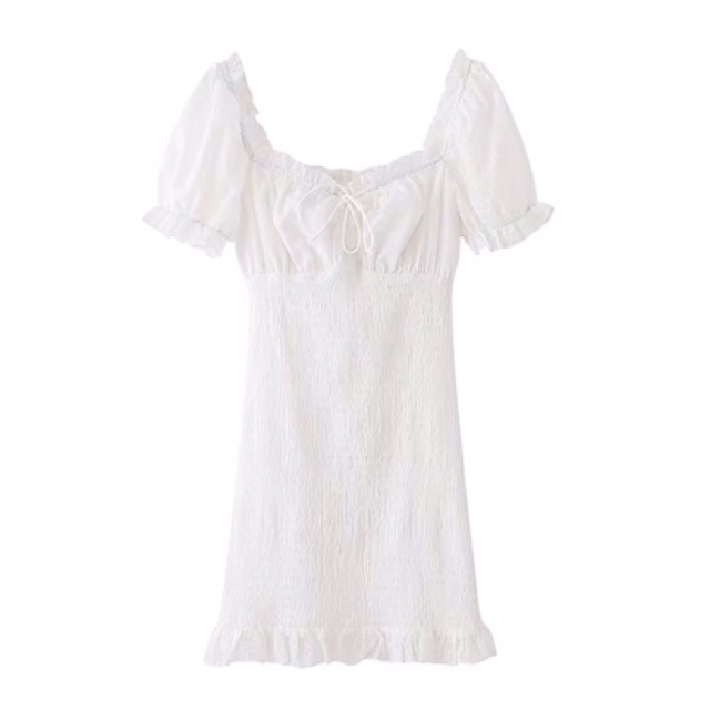 Váy trắng body tay bồng ulzzang