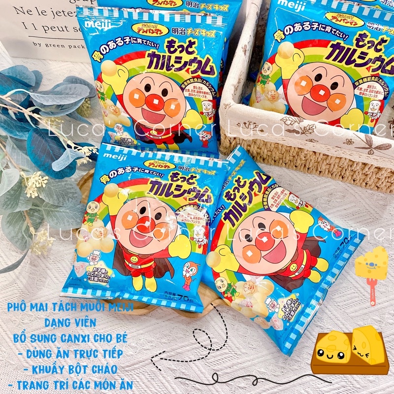 Phô mai tách muối Meiji Nhật Bản dạng viên tròn cho bé ăn dặm 7m+