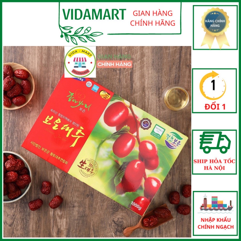 Táo Đỏ Hữu Cơ Hàn Quốc Sấy Khô Hộp 1kg Giàu Dinh Dưỡng, Giúp Bổ Sung Khí Huyết (vidamart)