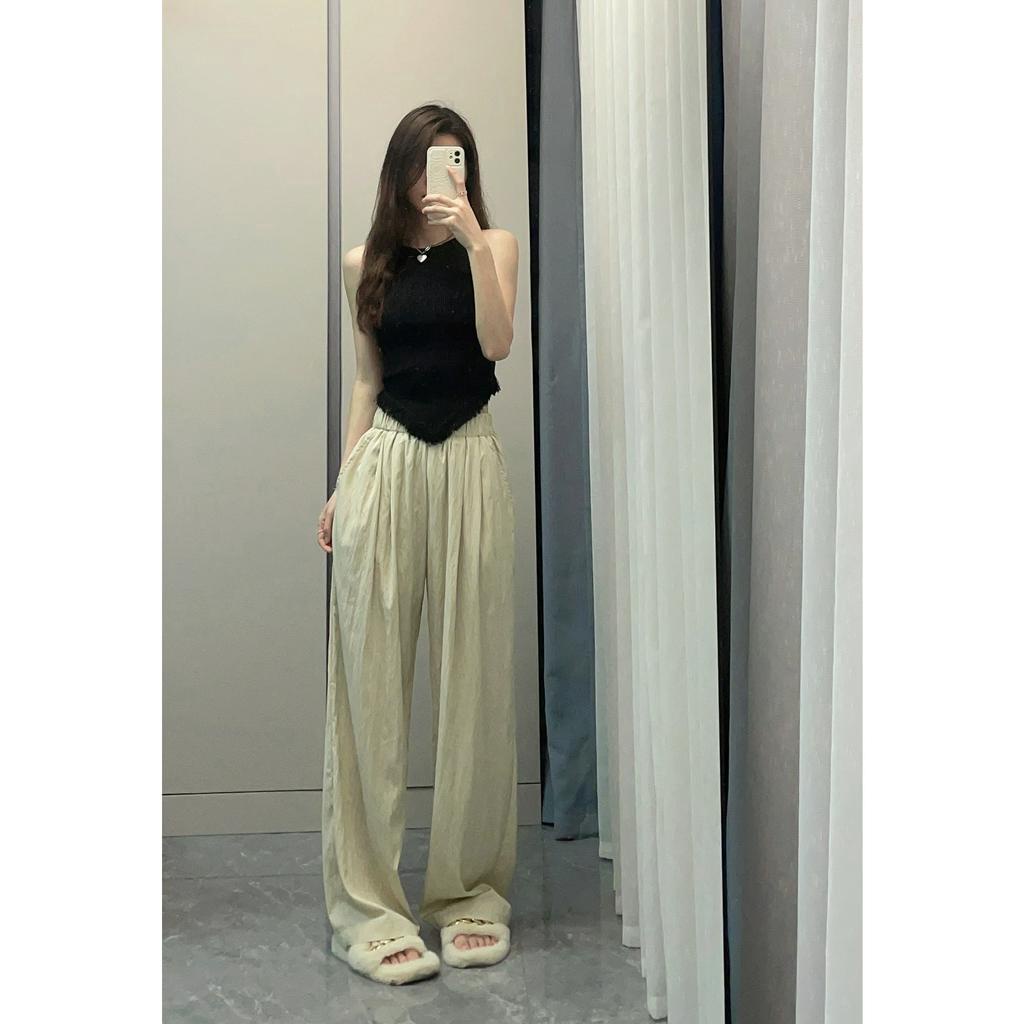 Xiaozhainv Set Áo Hai Dây Phối Quần Dài Lưng Cao Ống Rộng Thời Trang Hè Cá Tính Cho Nữ