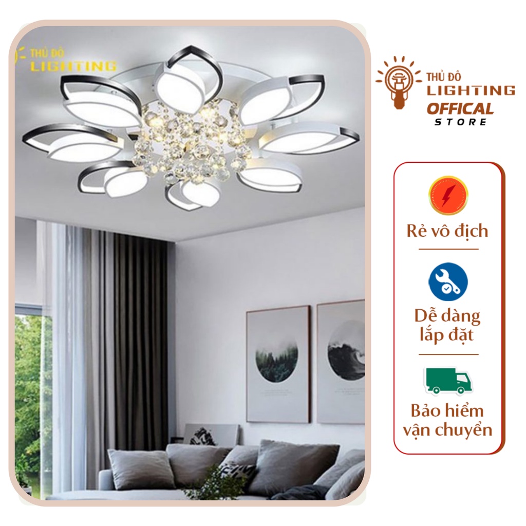 Đèn Mâm Ốp Trần Trang Trí Phòng Khách Phòng Ngủ Hoa Kép 2052 THỦ ĐÔ LIGHTING Đèn Led 3 Chế Độ Sáng Điều Khiển Từ Xa