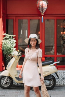 Beige square neck dress