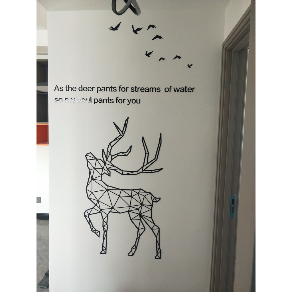 Tranh dán tường mica 3d decor khổ lớn hình hươu phong cách bắc âu hiện đại trang trí phòng khách, Nhiều Size - EPeBen