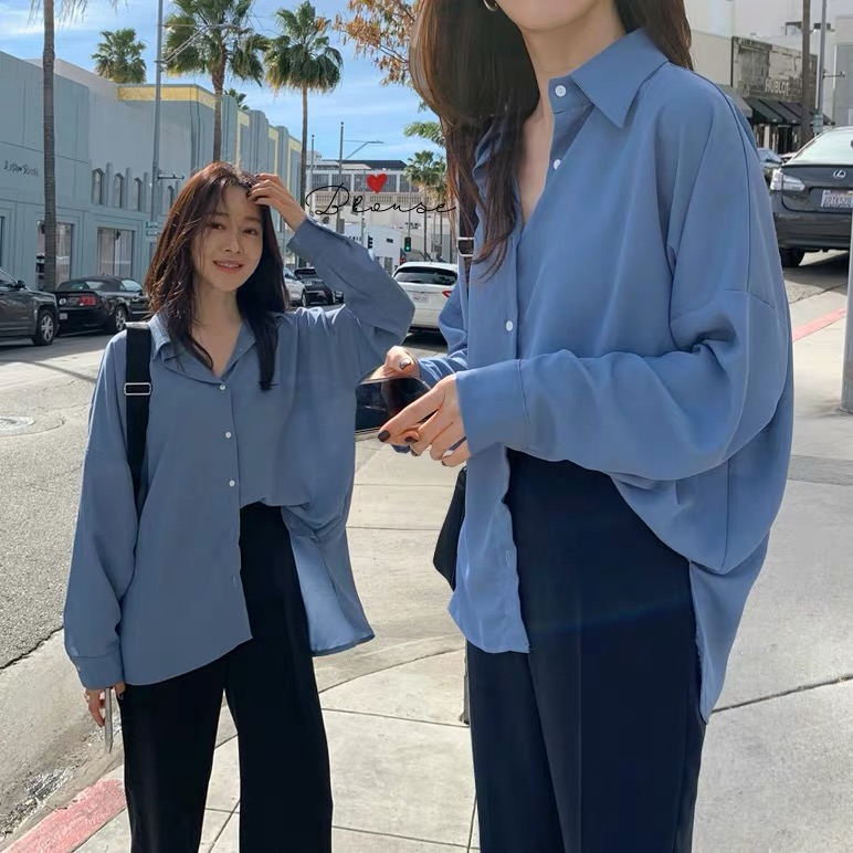 Áo Sơ Mi Nữ Vải Chiffon Tay Dài Dáng Rộng Phong Cách Hàn Quốc Thời Trang Mùa Hè