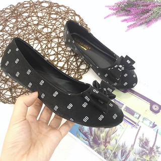 Giày bệt búp bê nữ đế bằng da mềm phối chữ cực xinh