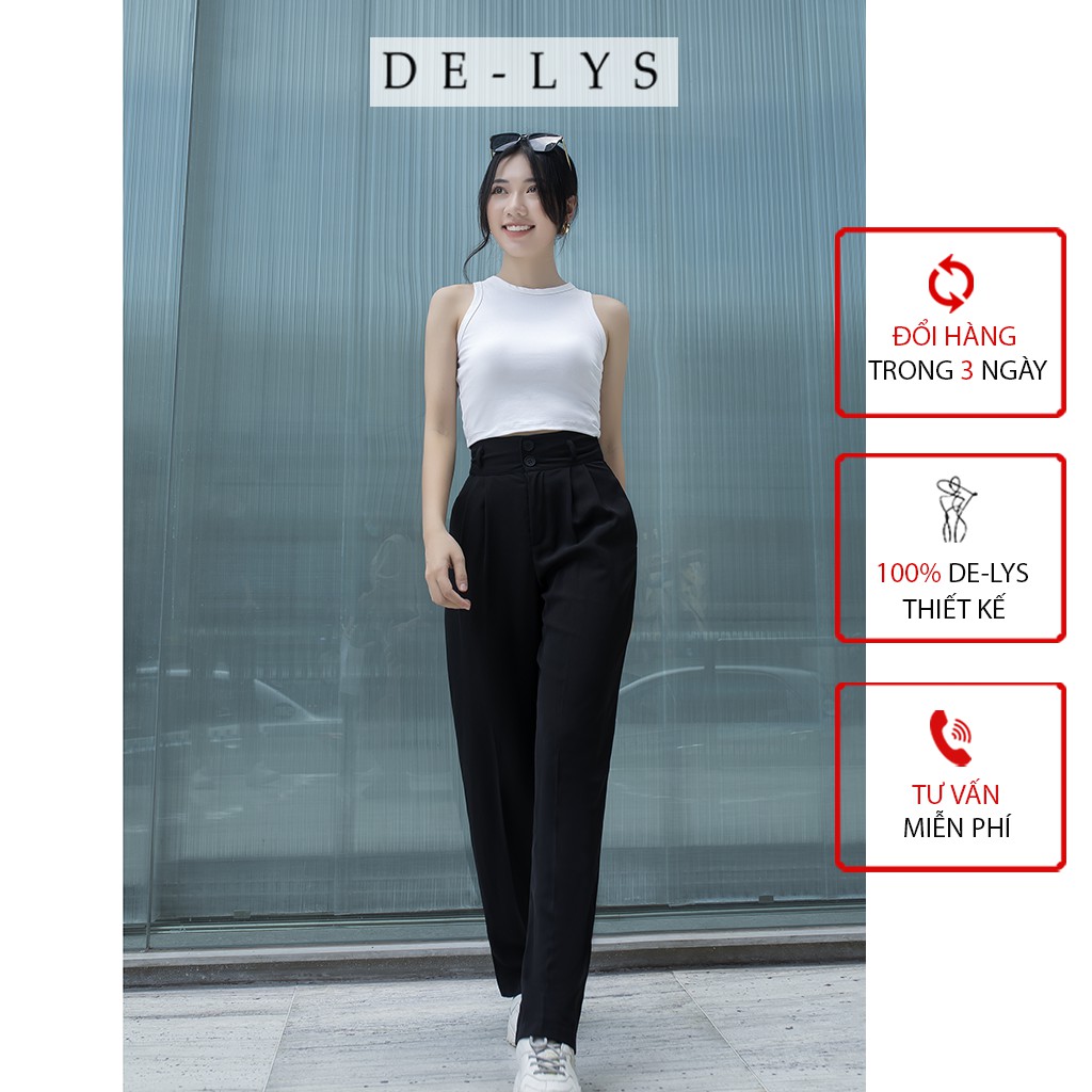 Quần ống rộng nữ lưng cao 2 cúc dọc Delys quần suông nữ nhiều màu vải Goll Nhật cao cấp