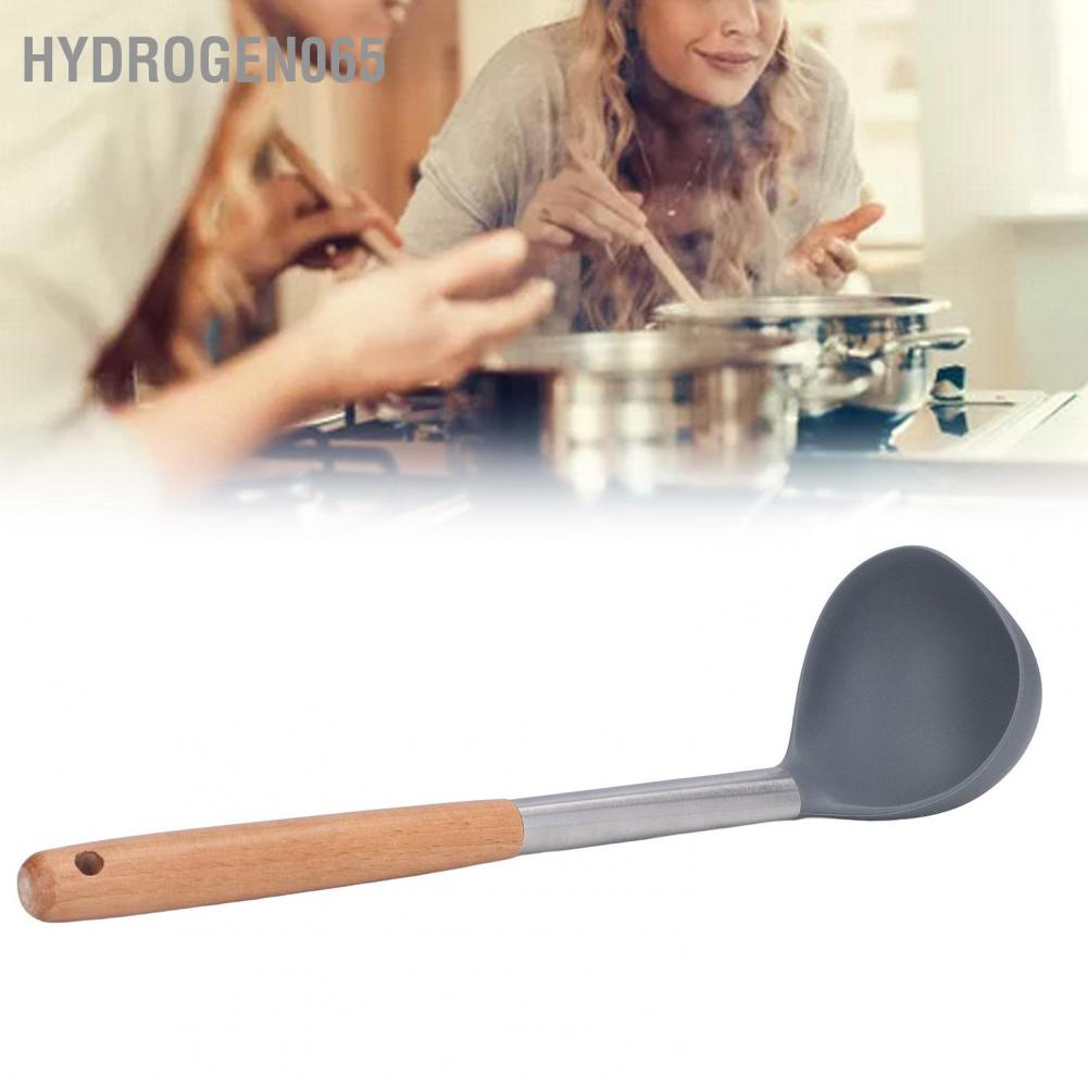 Muỗng súp Mềm mại an toàn Chất liệu silicone bền không dính Chống xước Tay cầm bằng gỗ Muỗng muỗng Hydrogen065