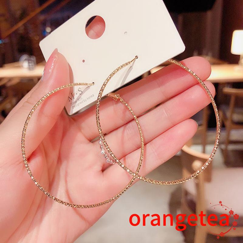 ORT-Khuyên tai nữ hình tròn lớn màu sắc lấp lánh