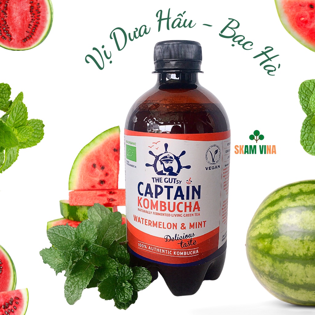 Trà Kombucha giảm cân hữu cơ The GUTsy Captain 400ml/ Captain Kombucha - 7 vị trái cây lên men ngọt ngào - SKAM VINA
