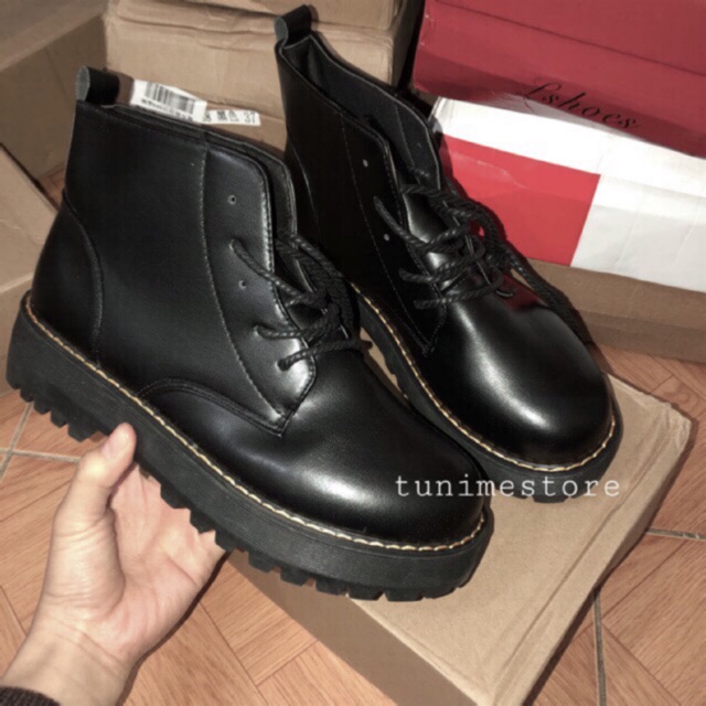 (CÓ SẴN - Ảnh thật) Giày boot da trơn ulzzang - Tunime Store GiàyA33