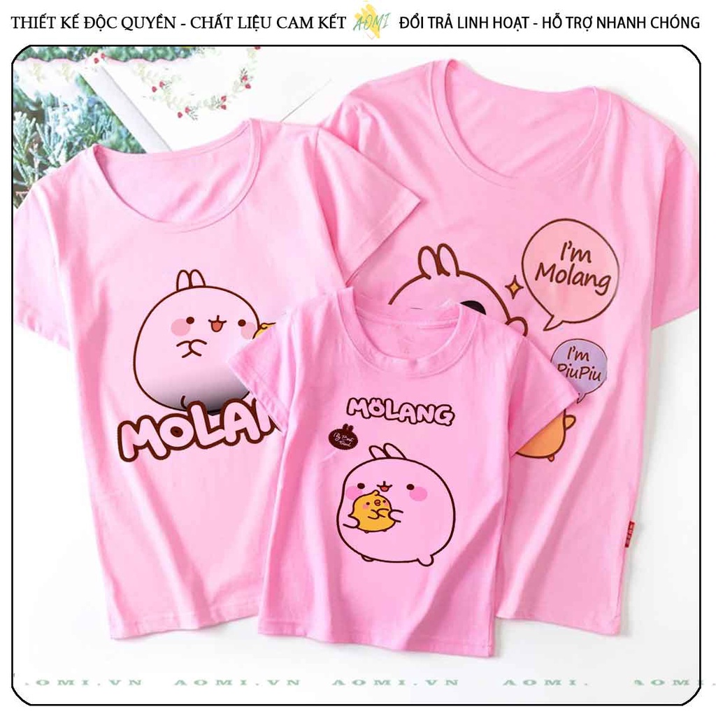 ÁO THUN friend molang vit thỏ cute UNISEX PHÔNG HỒNG TAY NGẮN NAM NỮ GIA ĐÌNH CẶP ĐÔI SIZE TRẺ EM BÉ TRAI GÁI AOMIVN