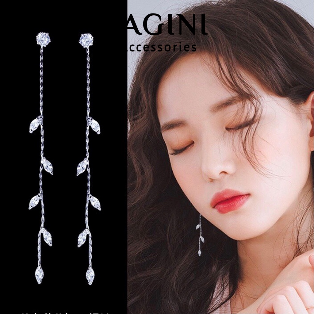 Bông tai khuyên tai dáng dài đính đá Lagini dành cho nữ dịu dàng nữ tính thanh lịch phong cách Hàn Quốc