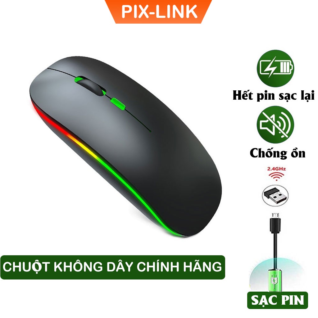 Chuột không dây tự sạc pin PIX-LINK M402 không tiếng click, Led đổi màu, DPI1600