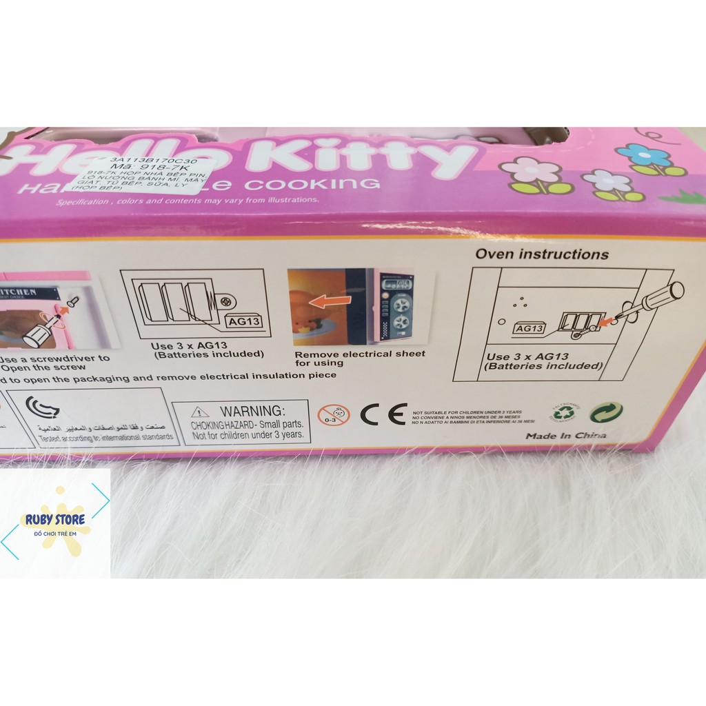 HỘP ĐỒ CHƠI NHÀ BẾP, LÒ NƯỚNG BÁNH, MÁY GIẶT HELLO KITTY (Dùng pin)