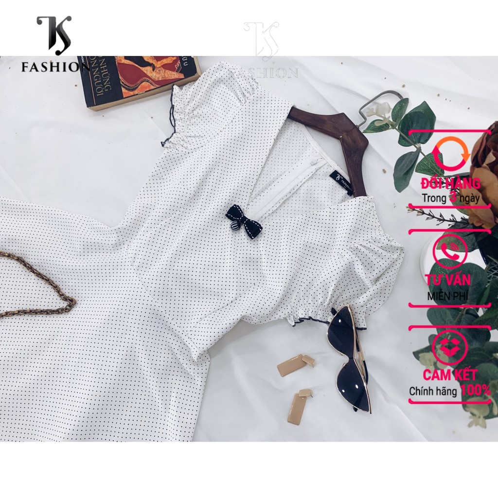 Đầm nữ tay bồng dáng xòe tiểu thư đính nơ, thiết kế cao cấp Tkfashion DK614