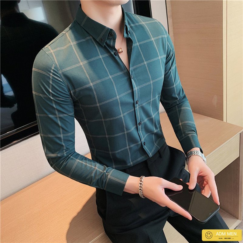 Áo Sơ Mi Nam Dài Tay Họa Tiết Kẻ Caro Cực Đẹp , Vải Thun Lạnh Không Nhăn