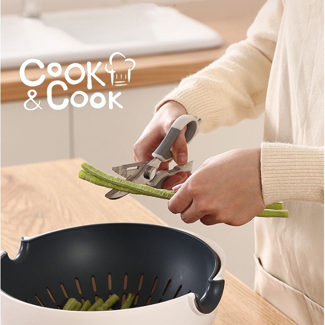 Kéo cắt thịt lưỡi inox tay cầm nhựa mềm nhám đa năng tiện lợi có nhiều màu tím xanh lá xám 23cm 145g