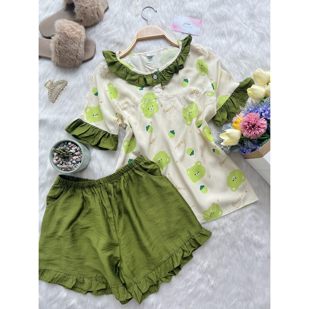 Set mặc nhà JEBI cổ cách điệu xinh xắn (ảnh thật)