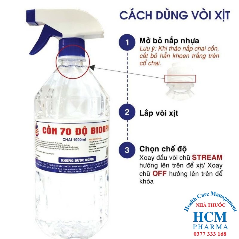 Cồn 70 độ xịt sát khuẩn rửa tay BIDOPHA có vòi không vòi 500ml 1000ml HCM01