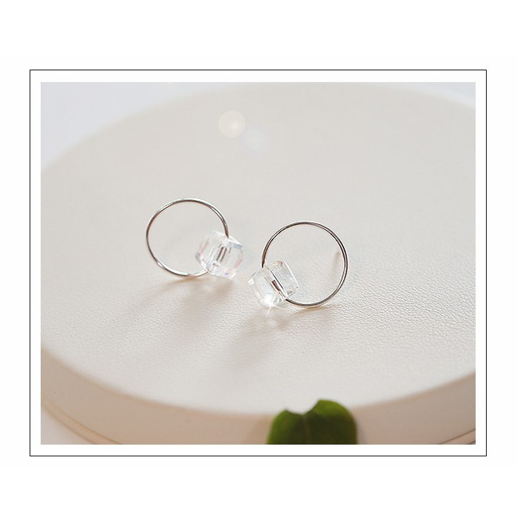 Khuyên Tai Hình Vuông Đính Đá Pha Lê Nhân Tạo Phong Cách Hàn Quốc