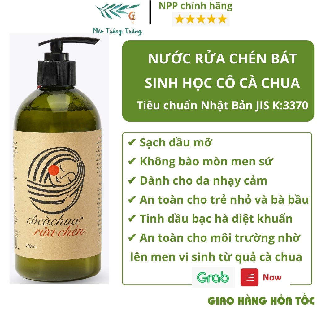 Nước rửa chén bát CÔ CÀ CHUA lên men sinh học sạch dầu mỡ diệt khuẩn khử mùi giữ bóng lớp men sứ cho da nhạy cảm 500ml