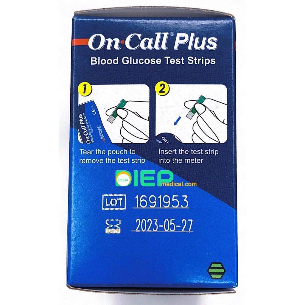 ✅ ON CALL PLUS 25 QUE (VỈ XÉ) HOẶC HỘP 50 QUE – Que thử đường huyết chính hãng ACON máy On Call Plus, On Call EZII