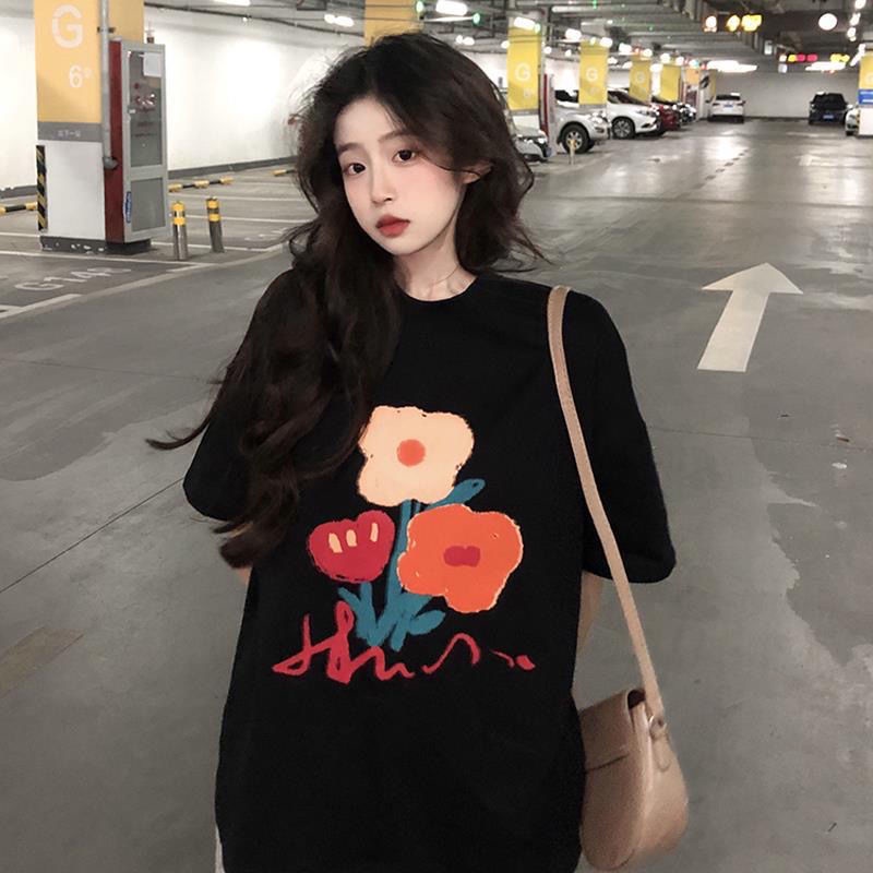 Áo Thun Tay Ngắn Dáng Rộng Màu Đen In Họa Tiết Graffiti Thời Trang Mùa Hè Dành Cho Nữ
