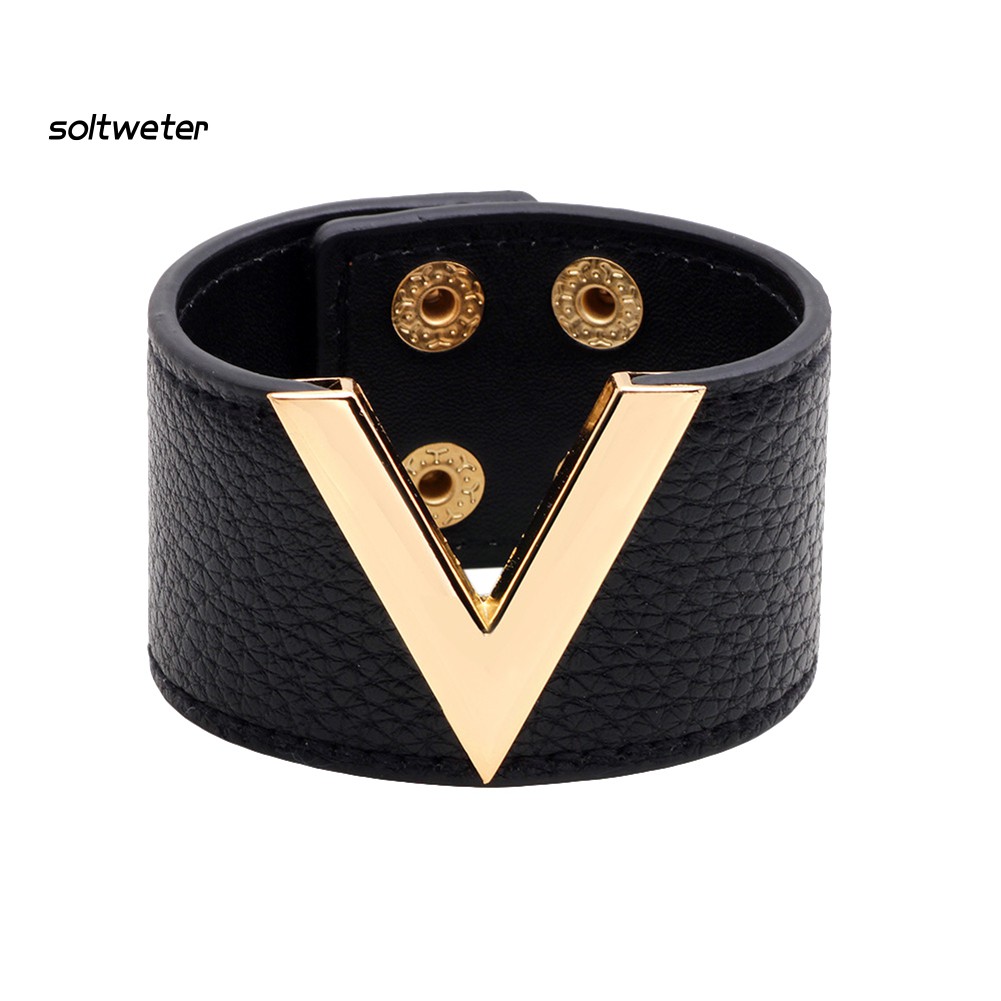 Vòng tay nữ chữ v bản to da giả thời trang