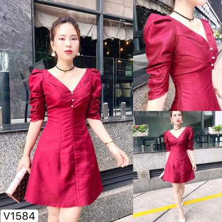 Đầm dự tiệc 💗 Đẹp DVC ❤️ Đầm tafta đỏ cổ V1584