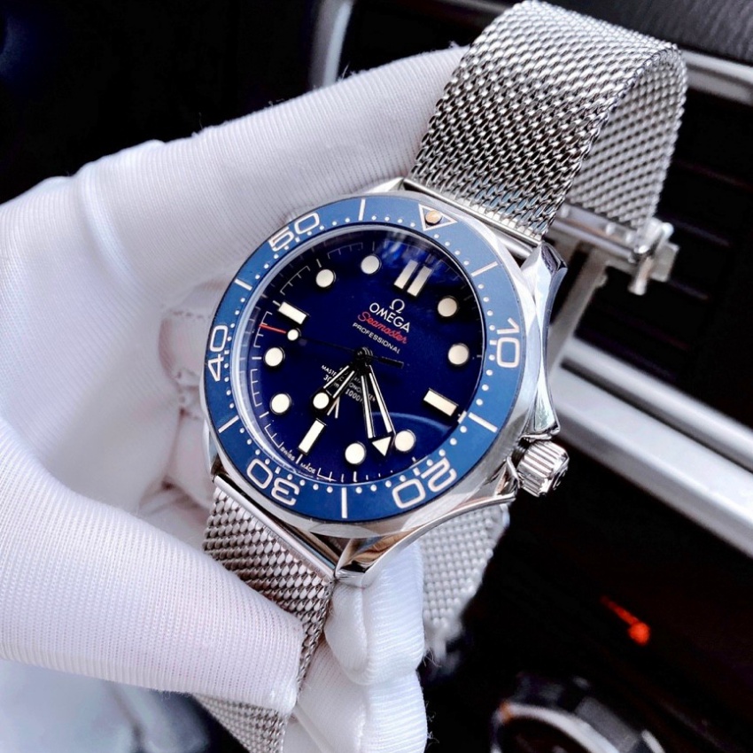 Đồng hồ nam dây kim loại 0mega 007 size 43mm automatic máy cơ fullbox , chống nước , vỏ thép không gỉ , Đồng hồ nam cao