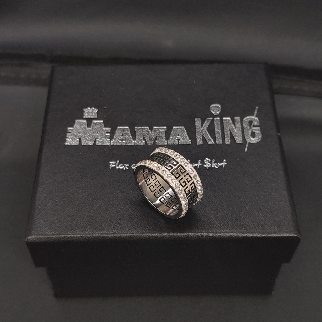 Nhẫn unisex nhẫn nam họa tiết đính 2 hàng đá titan thép không gỉ cực đẹp mama king