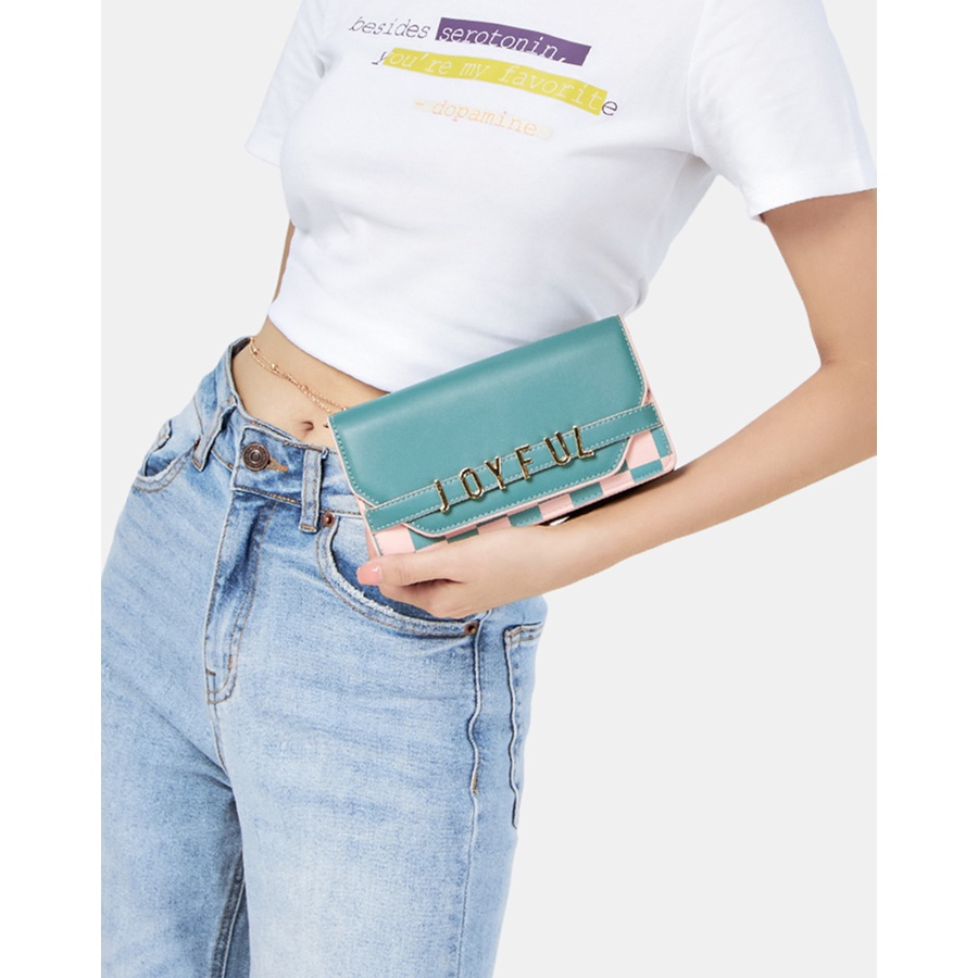 Ví Joyful Thời Trang JUNO Kết Hợp Họa Tiết Checkerboard VI184