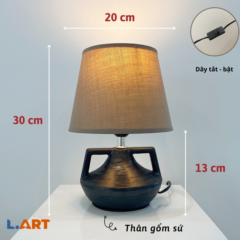 Đèn ngủ đẹp đèn ngủ đầu giường size nhỏ gốm sứ màu hình bình có tay cầm DY18323