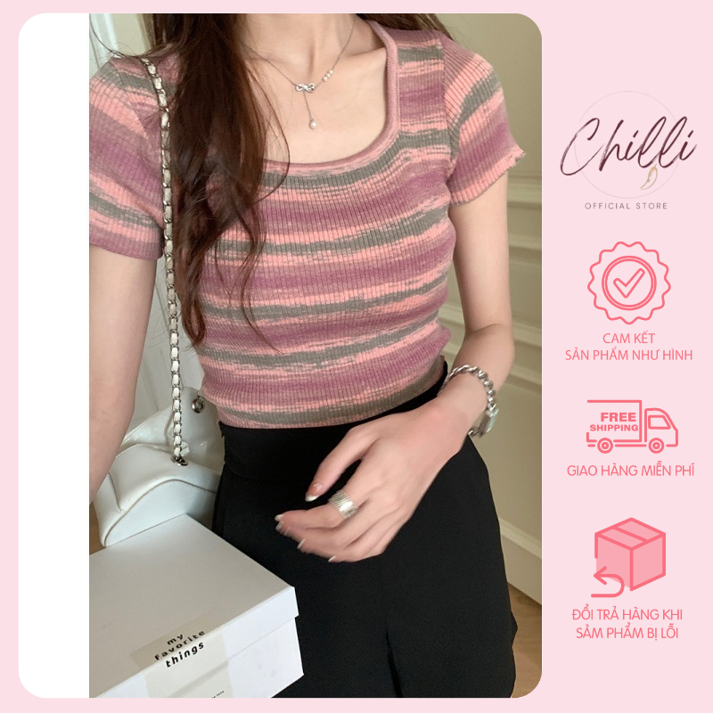 Áo len tăm cổ vuông croptop loang màu P654